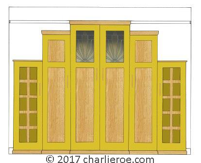 new Art Deco Skyscraper style stepped breakfront 6 door bedroom wardrobes painted & wood with stained glass panels furniture