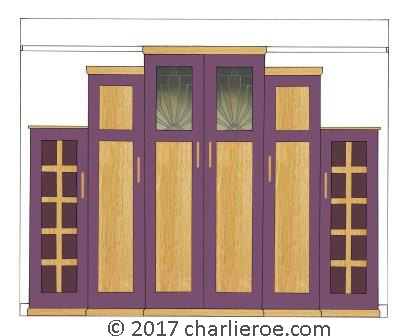 new Art Deco Skyscraper style stepped breakfront 6 door bedroom wardrobes painted & wood with stained glass panels furniture