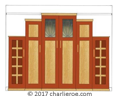 new Art Deco Skyscraper style stepped breakfront 6 door bedroom wardrobes painted & wood with stained glass panels furniture