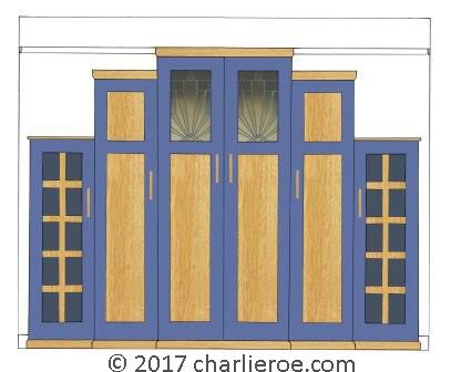 new Art Deco Skyscraper style stepped breakfront 6 door bedroom wardrobes painted & wood with stained glass panels furniture