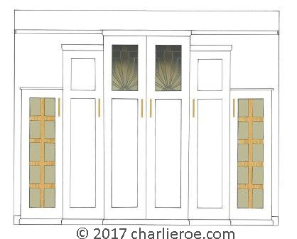new Art Deco Skyscraper style stepped breakfront 6 door bedroom wardrobes painted & wood with stained glass panels furniture