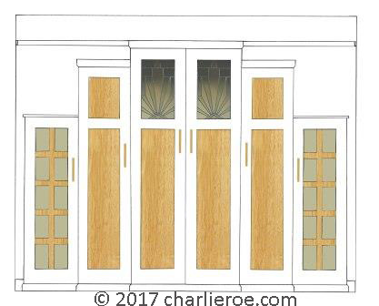 new Art Deco Skyscraper style stepped breakfront 6 door bedroom wardrobes painted & wood with stained glass panels furniture
