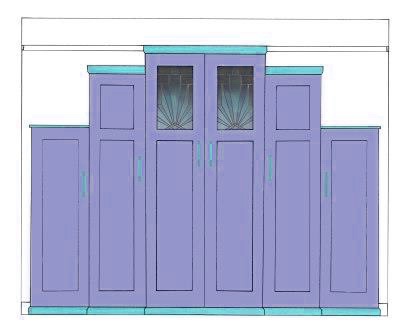 new Art Deco Skyscraper style stepped breakfront 6 door bedroom wardrobes painted & wood with stained glass panels furniture