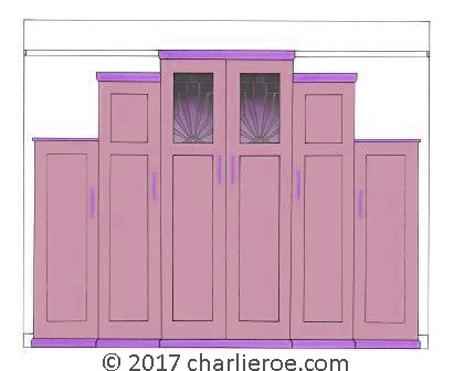 new Art Deco Skyscraper style stepped breakfront 6 door bedroom wardrobes painted & wood with stained glass panels furniture