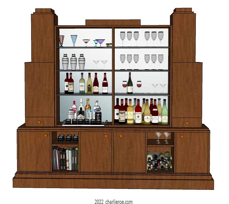 New Art Deco Skyscraper style large drinks bar & display shelf unit in painted/lacquered or wood finishes
