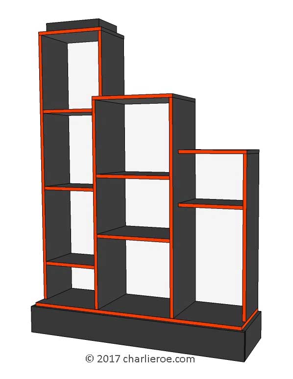 new Art Deco stepped Skyscraper style bookcase display unit
