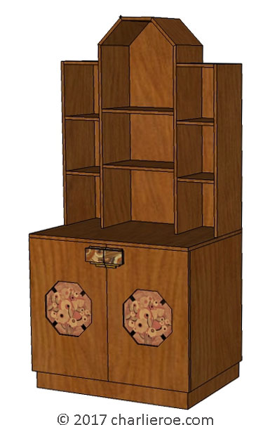 new Art Deco Moderne bookcase storage cabinet cupboard with marquetry panels and handles