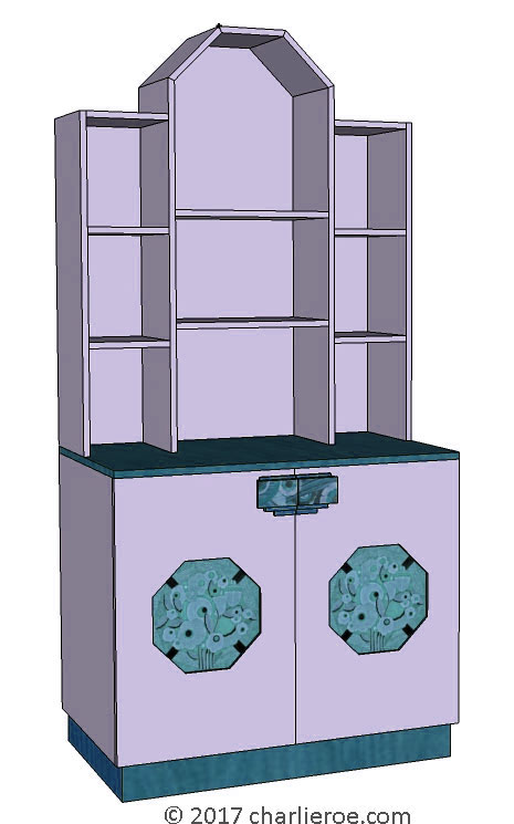 new Art Deco Moderne bookcase storage cabinet cupboard with marquetry panels and handles and lacquered painted