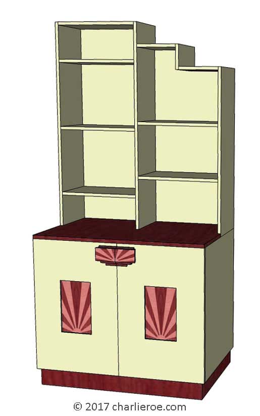 new Art Deco Moderne stepped Skyscraper style bookcase storage cabinet cupboard with marquetry panels and handles and lacquered painted