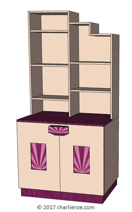 new Art Deco Moderne stepped Skyscraper style bookcase storage cabinet cupboard with marquetry panels and handles