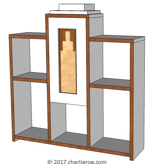 new Art Deco Moderne Skyscraper style bookshelf display unit bookcase storage cabinet cupboard painted lacquered with marquetry panels and touch opening doors
