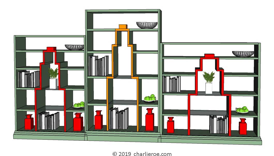 new Art Deco wood or painted library bookcases with Skyscraper silhouette design
