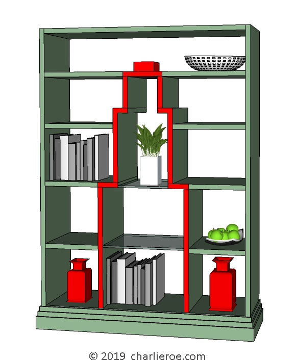 new Art Deco wood or painted bookcases with Skyscraper silhouette design