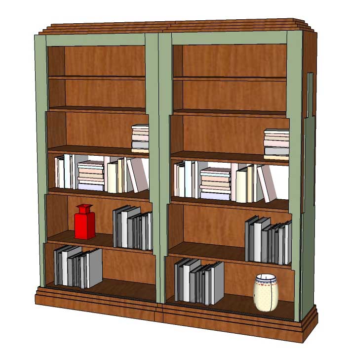 new Art Deco wood and painted lacquered double bay bookcases with Skyscraper silhouette design