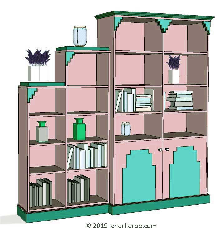 new Art Deco stepped Skyscraper style painted lacquered bookcase storage cabinet cupboard