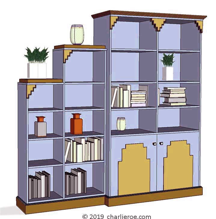 new Art Deco stepped Skyscraper style painted lacquered bookcase storage cabinet cupboard