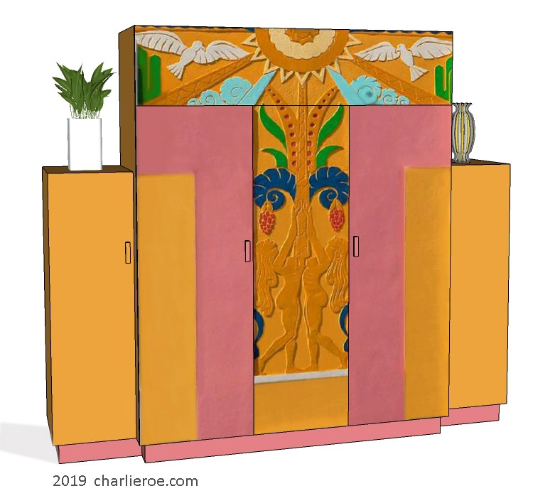 new Art Deco style 5 section painted lacquered bookcase storage cabinet cupboard with decorative painted panels