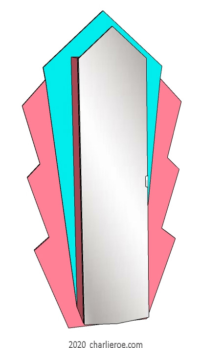 new Art Deco style veneered & painted lacquered wall hung 1 door bookcase storage cabinet cupboard with decorative door design in Miami Deco colours