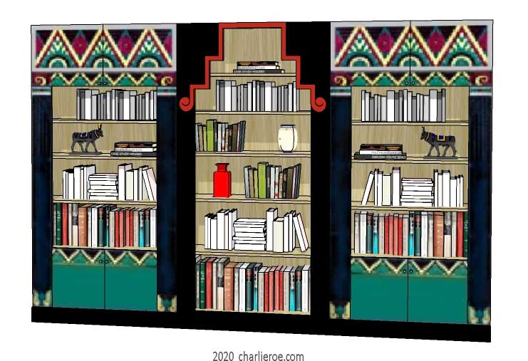 new Art Deco style painted lacquered bookcases storage cabinet cupboard with decorative Cubist painted panels