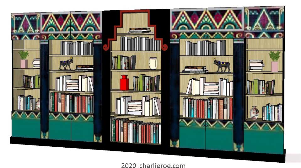 new Art Deco style painted lacquered bookcases storage cabinet cupboard library with decorative Cubist painted panels