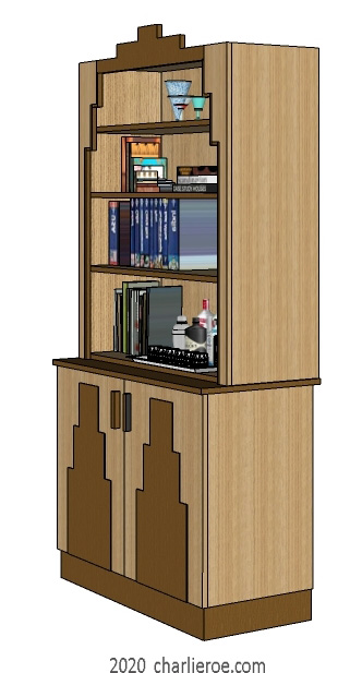 new Art Deco stepped Skyscraper style oak bookcase cabinet cupboard display storage unit
