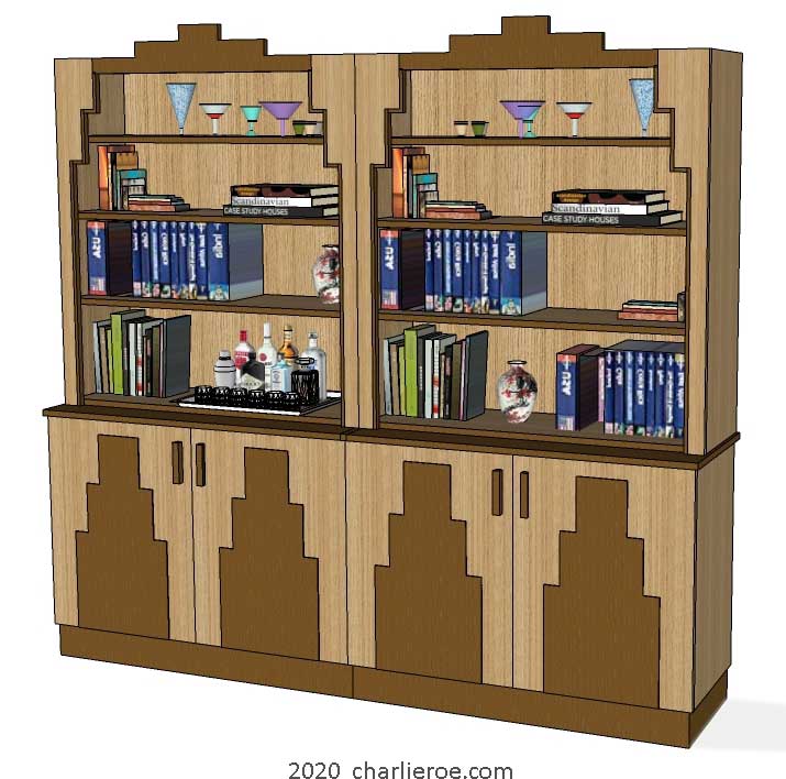 new Art Deco Skyscraper style stepped large bookcase display unit or library