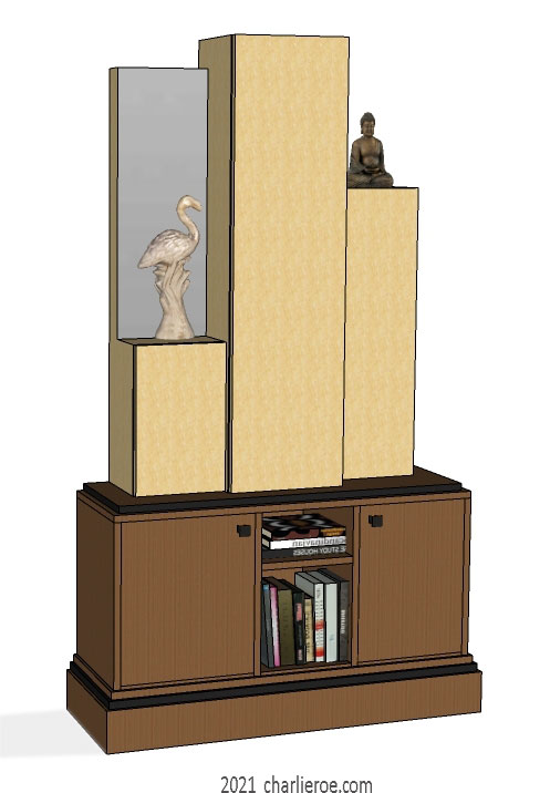 New Art Deco Skyscraper style bookcase display shelf unit in painted/lacquered or wood finishes with a mirror