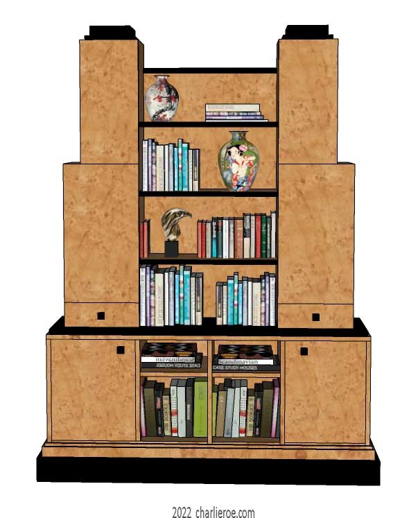New Art Deco Skyscraper style large bookcase or display shelf unit in painted/lacquered or wood finishes