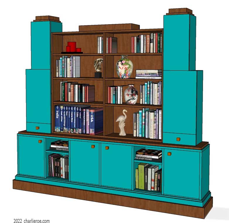 New Art Deco Skyscraper style large bookcase or display shelf unit in painted/lacquered or wood finishes