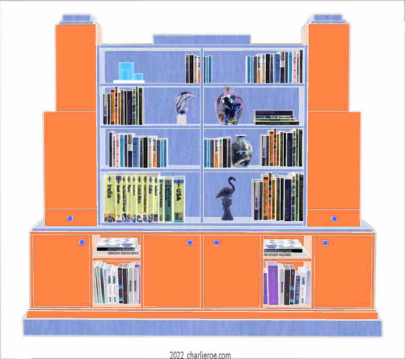 New Art Deco Skyscraper style large bookcase or display shelf unit in painted/lacquered or wood finishes