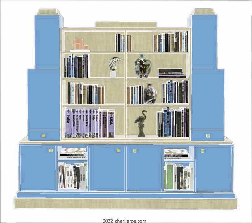 New Art Deco Skyscraper style large bookcase or display shelf unit in painted/lacquered or wood finishes