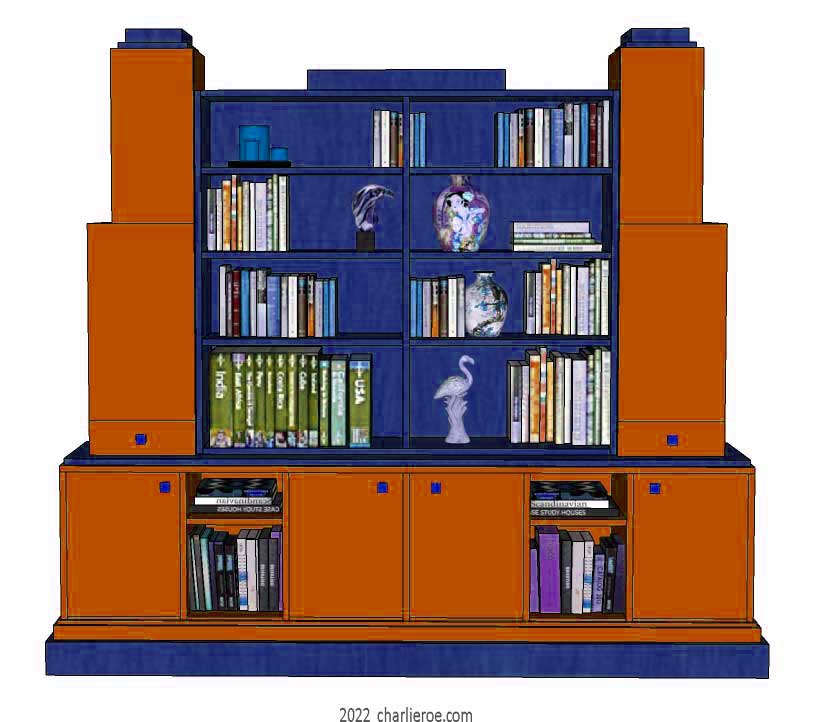 New Art Deco Skyscraper style large bookcase or display shelf unit in painted/lacquered or wood finishes