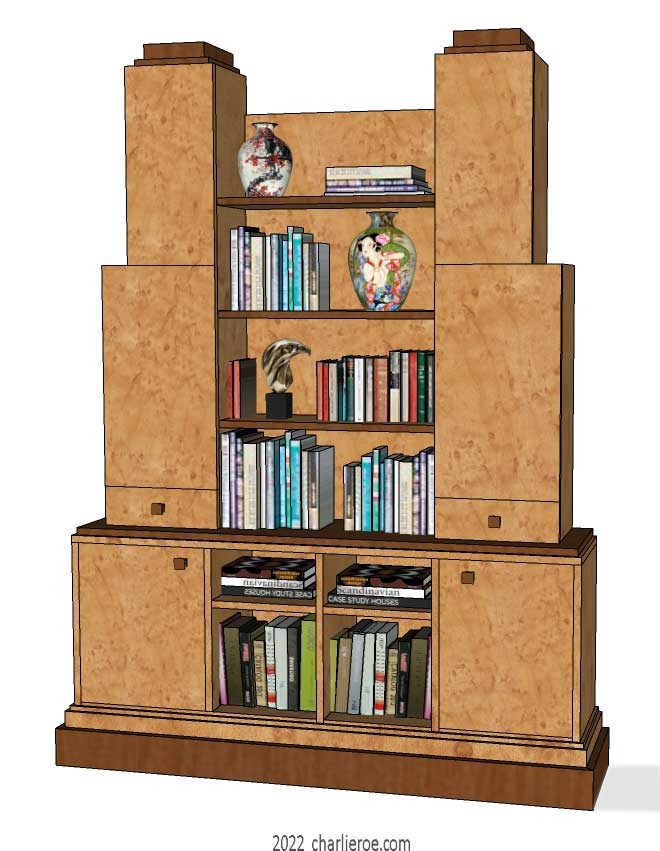 New Art Deco Skyscraper style large bookcase or display shelf unit in painted/lacquered or wood finishes