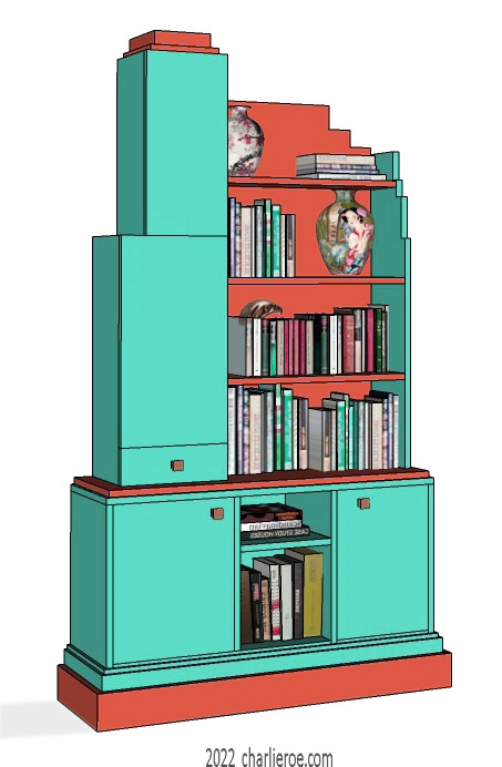 New Art Deco Skyscraper style large bookcase or display shelf unit in painted/lacquered or wood finishes