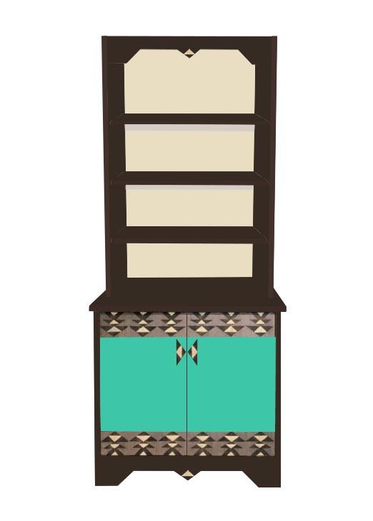 new Art Deco painted 2 door bookcase with painted Cubist design door panels