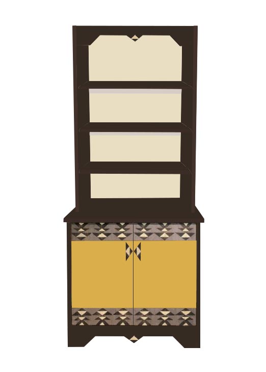 new Art Deco painted 2 door bookcase with painted Cubist design door panels