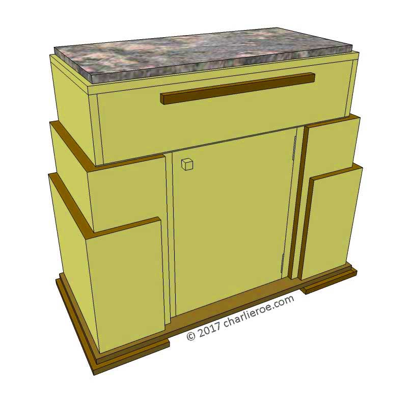 New Art Deco Skyscraper style stepped cabinet cupboard or sideboard, lacquered painted in Miami style pastel colours