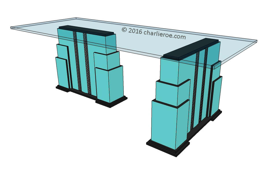 New Art Deco Skyscraper style stepped lacquered painted dining table with glass top