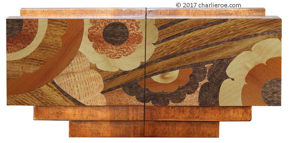 New Art Deco 2 door cabinet with veneered marquetry handles