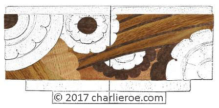 Several wood veneers ready to be made into a pair of Art Deco carved furniture handles