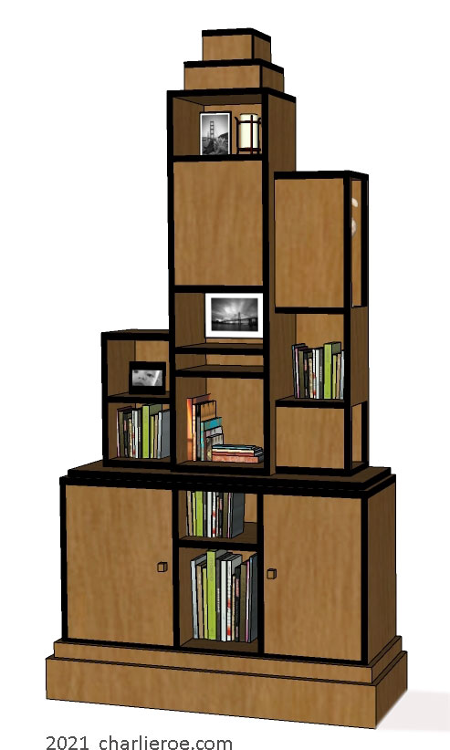 New Paul Frankl Art Deco Skyscraper style wooden & painted lacquered bookcase