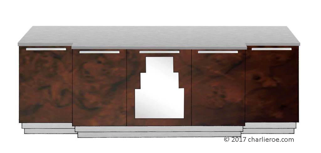 New Art Deco Skyscraper style breakfront dark Walnut 5 door sideboard cabinet cupboard