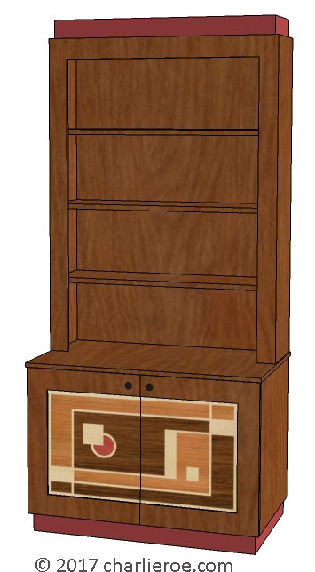 New Art Deco painted lacquered 2 door bookcase display cabinet unit with painted Cubist design door panels