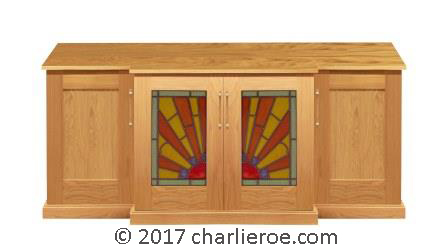 New Art Deco 4 door breakfront sideboard with Rising Sun stained glass door panels