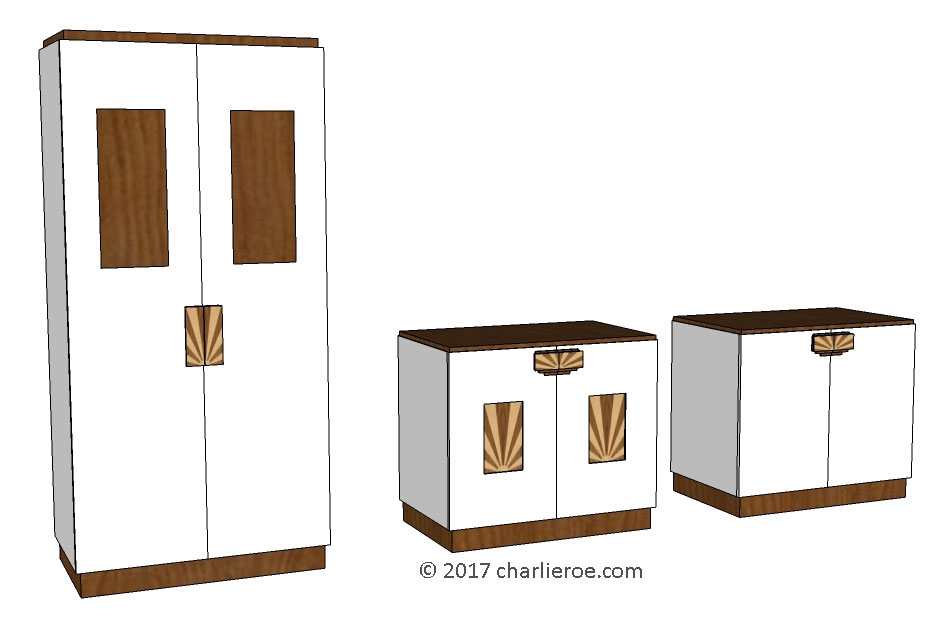New Art Deco 2 door cabinet, cupboard, bar or sideboard & 2 door wardrobe lacquered painted with veneered panels & handles