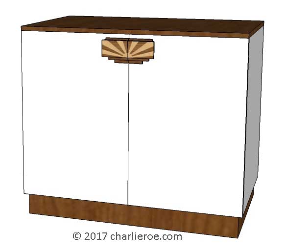 New Art Deco 2 door cabinet, cupboard, bar or sideboard & wardrobe lacquered painted with veneered marquetry panels & handles