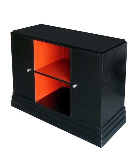 New Art Deco Paul Frankl Skyscraper style black painted 2 door sideboard cbinet