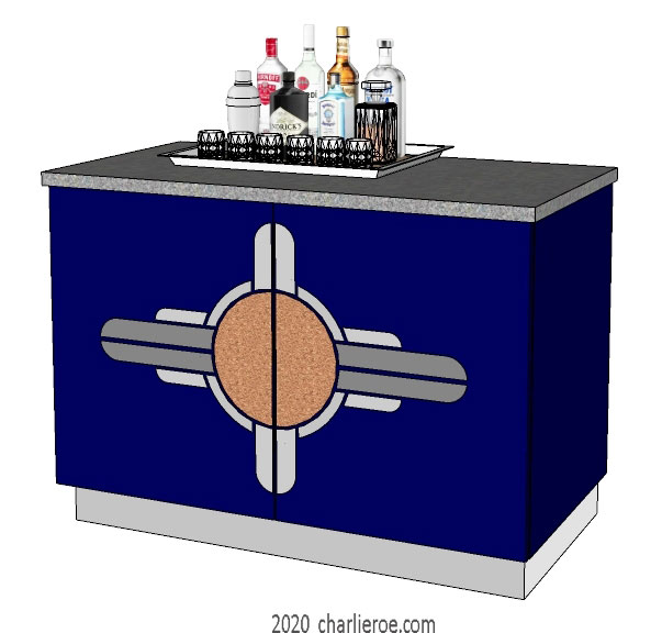 New Art Deco 2 door sideboard bar cabinet cupboard with Art Deco Abstract doors design