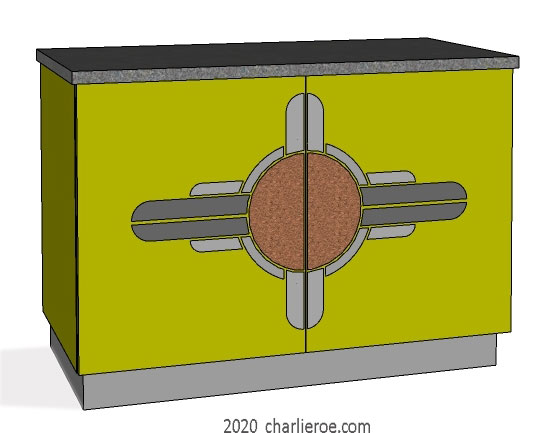 New Art Deco 2 door sideboard bar cabinet cupboard with Art Deco Abstract doors design