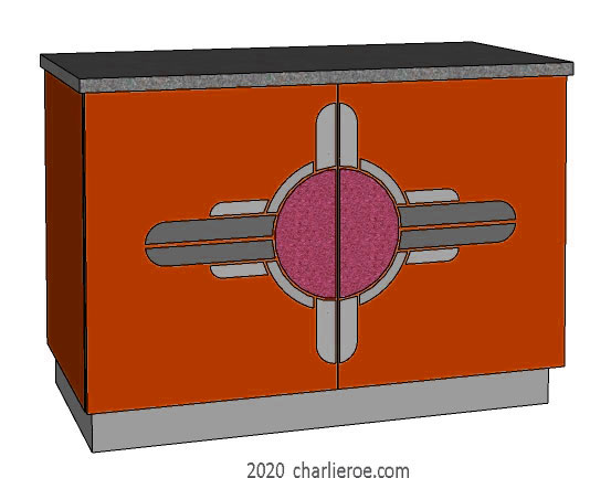 New Art Deco 2 door sideboard bar cabinet cupboard with Art Deco Abstract doors design